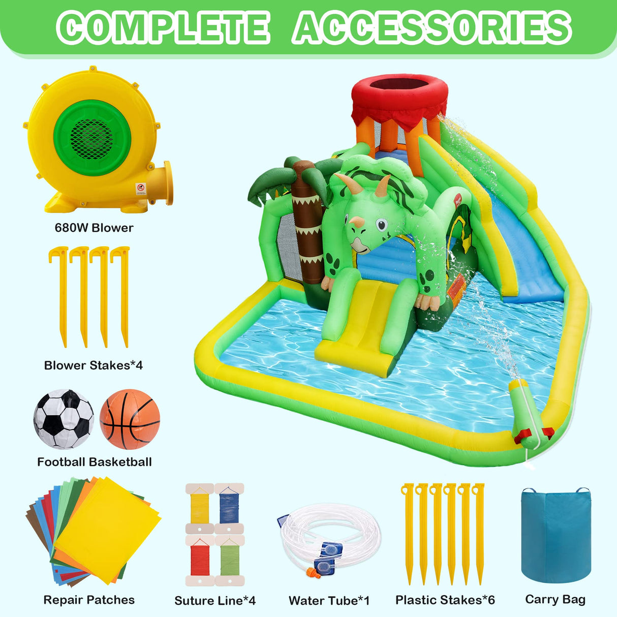 Dinosaur Inflatable Water Slide for Kids Easy to Inflate Large Swimming Pool Outdoor Fun Bouncing House - GexWorldwide