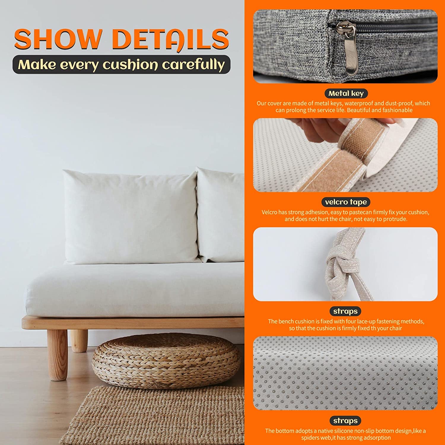 GEX Custom Size Bench Cushion Cover for Indoor Outdoor Furniture