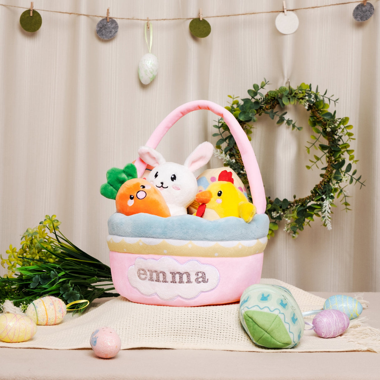 GEX Easter Basket Personalized Baby's First Easter Name Basket with Stuffed Toys - GexWorldwide