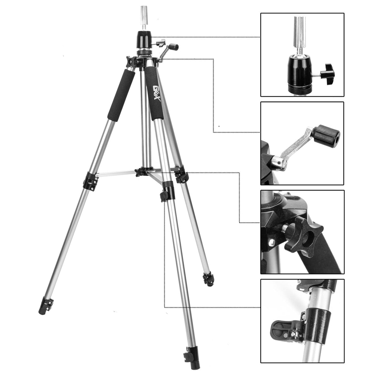 GEX Heavy Duty Canvas Block Head Tripod Mannequin Stand Silver Color - GexWorldwide