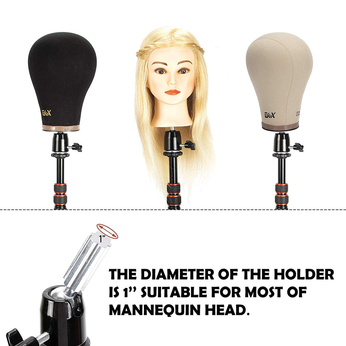 GEX Manikin Head Wig Stand for Cosmetology Hairdressing (Black) - GexWorldwide