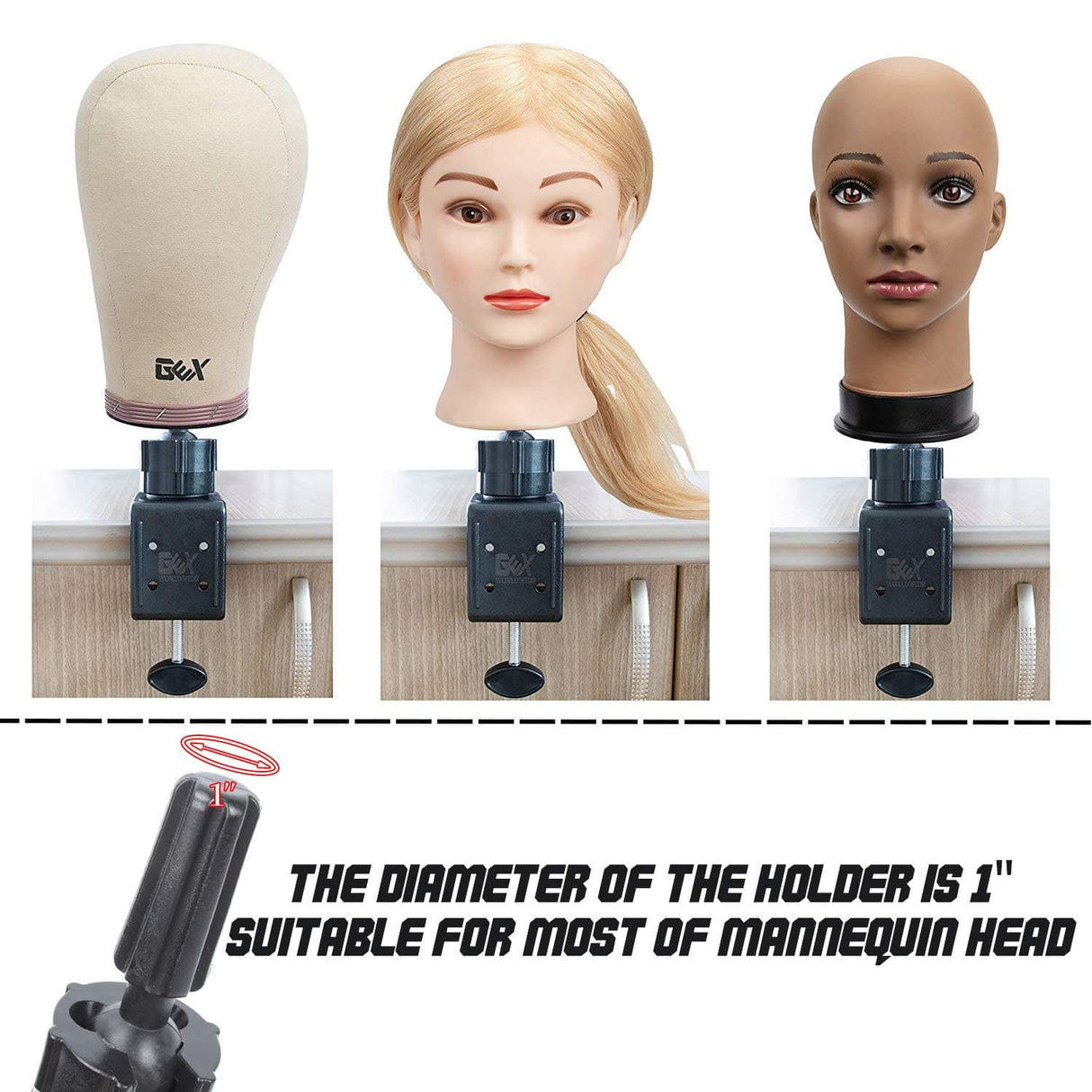 GEX Mannequin Stand Manikin Canvas Head Stand for Wig Display Black - GexWorldwide
