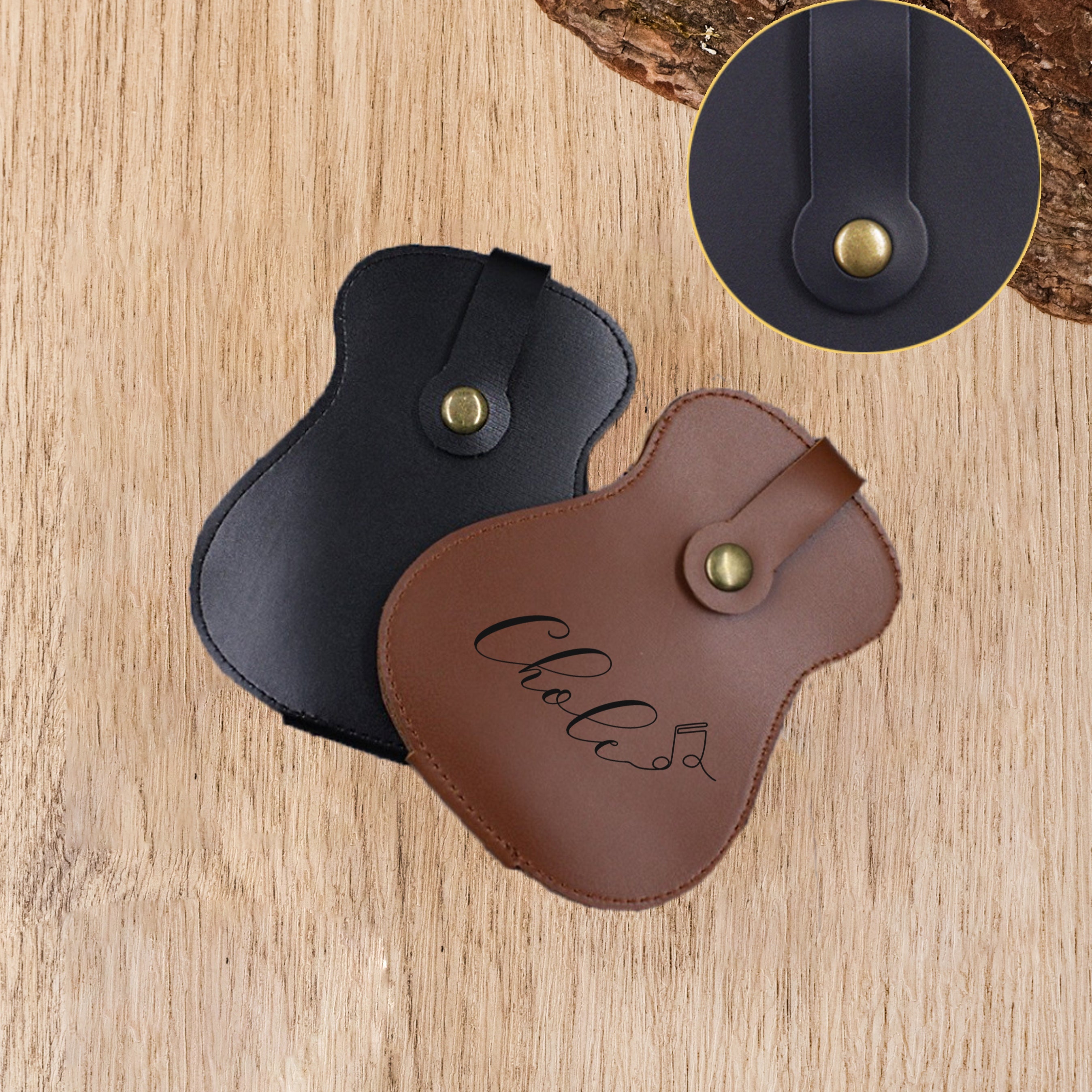 GEX Personalized Guitar Pick Holder Leather Keychain