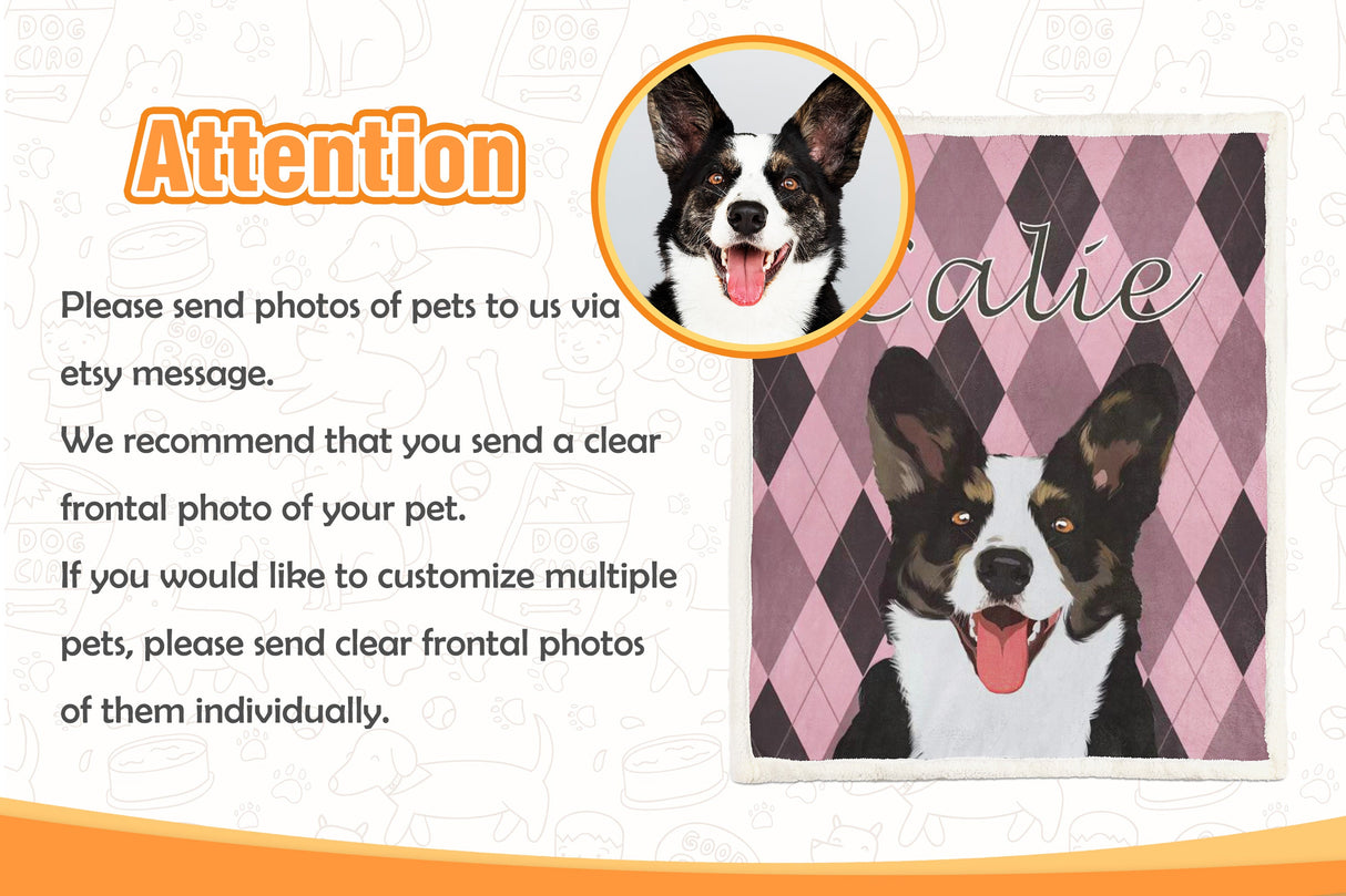 Gex Personalized Pet Photo Art Portrait Blankets with Name - GexWorldwide