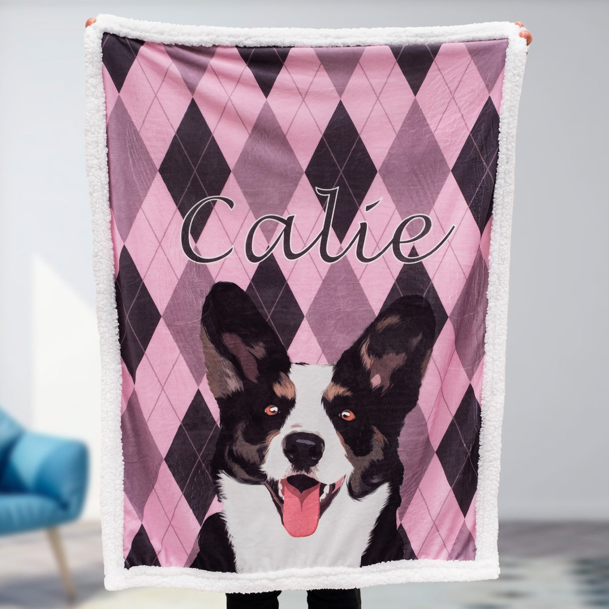 Gex Personalized Pet Photo Art Portrait Blankets with Name - GexWorldwide