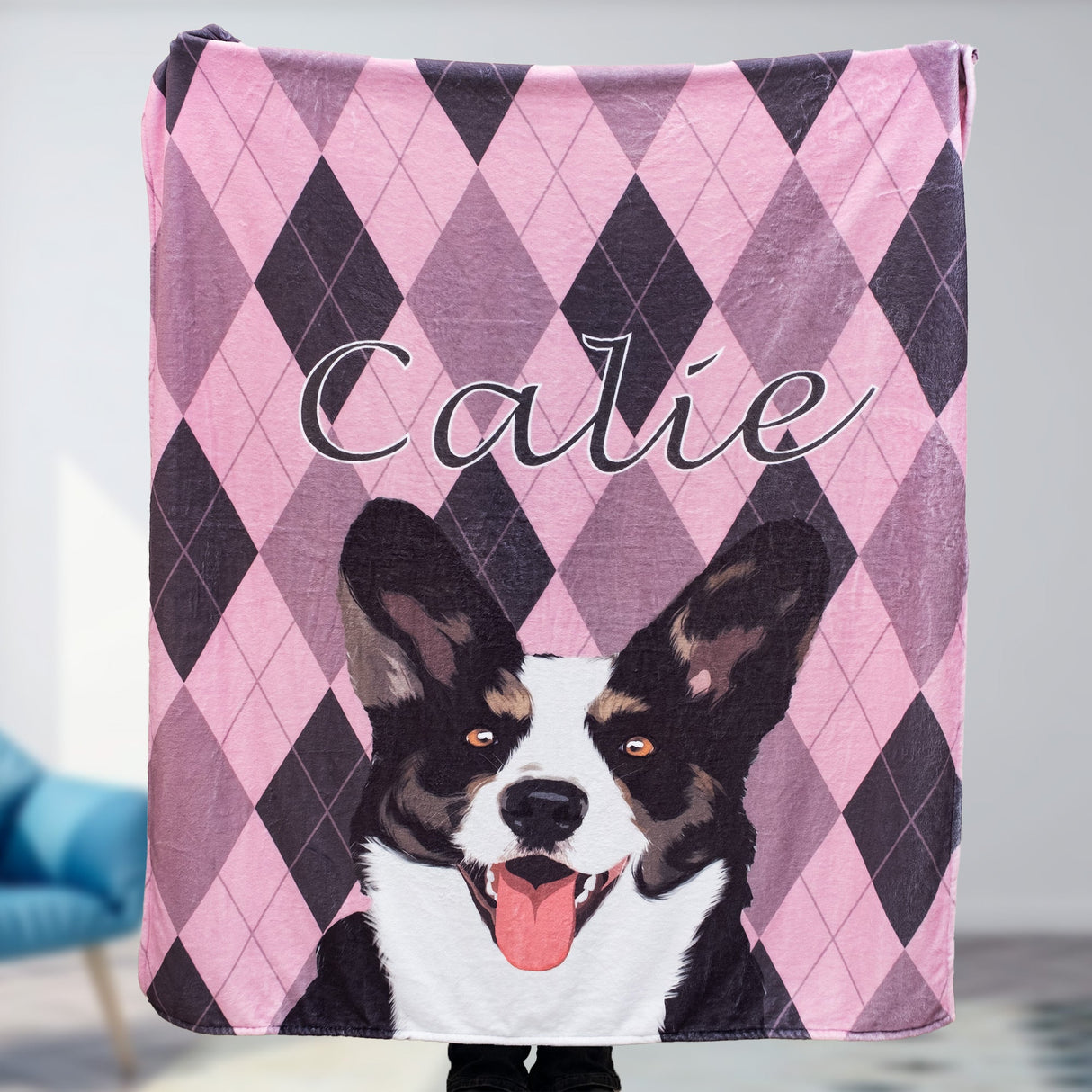Gex Personalized Pet Photo Art Portrait Blankets with Name - GexWorldwide