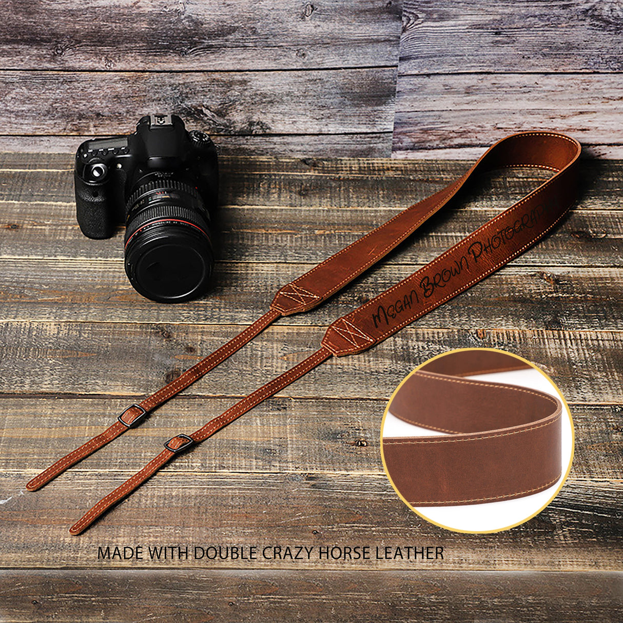 GEX Personalized Premium Cowhide Leather Camera Strap - GexWorldwide