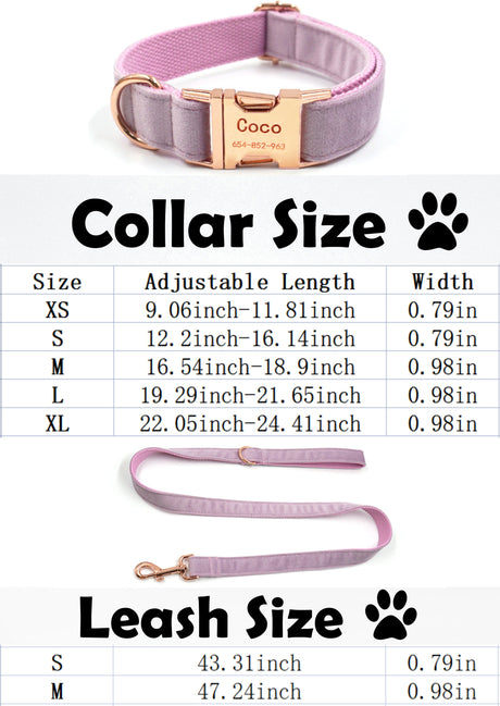 GEX Personalized Velvet Dog Collar and Harness Set with Engraved Dog Name - GexWorldwide