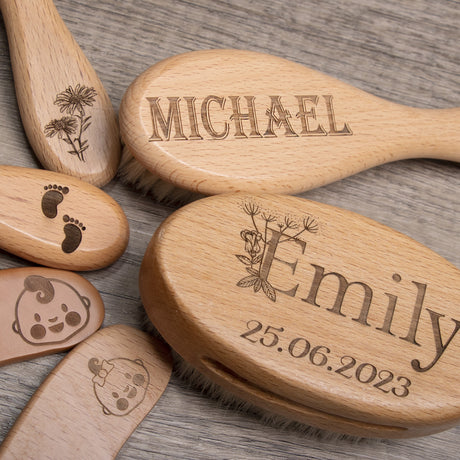 GEX Personalized Wooden Baby Hair Brush Set Engraved for Baby Shower Gift - GexWorldwide