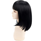 GEXWORLDWIDE Black Bob Short Wig Straight with Bangs for Women Girls Synthetic Fiber 12" - GexWorldwide