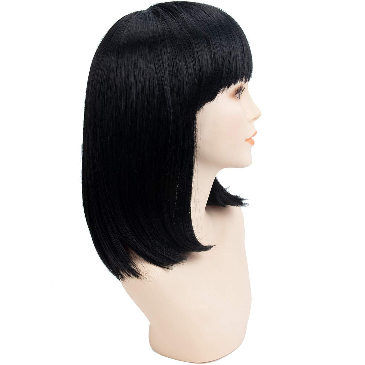 GEXWORLDWIDE Black Bob Short Wig Straight with Bangs for Women Girls Synthetic Fiber 12" - GexWorldwide