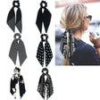 GEXWORLDWIDE Black Scrunchies Scarf Hair Ribbon Ties Hair Scrunchie with Tails Long Bow Bowknot(6PCS) - GexWorldwide