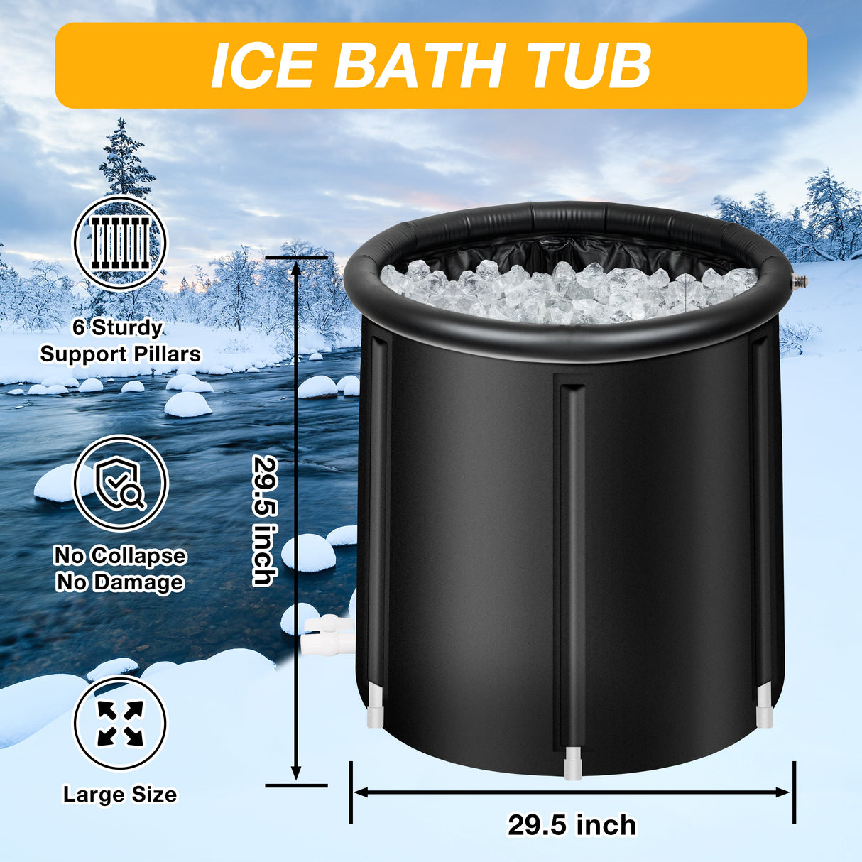 JEKOSEN Ice Bath Tub for Athletes - Portable 85 Gallons Freestanding Bathtub - Indoor/Outdoor - 29.5"x 29.5" - GexWorldwide