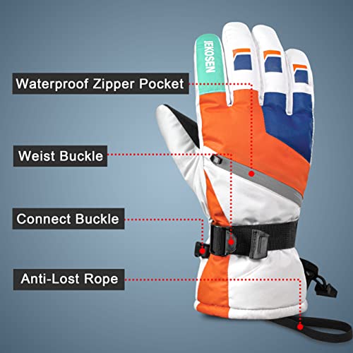 JEKOSEN Orange Ski Gloves Waterproof Touchscreen Snowboard Cold Weather Keep Warm Snow Gloves - GexWorldwide