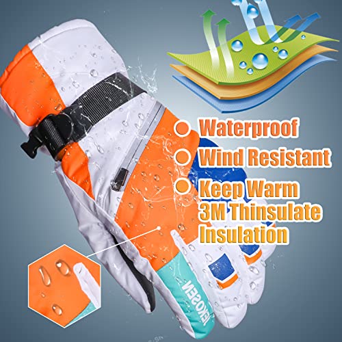JEKOSEN Orange Ski Gloves Waterproof Touchscreen Snowboard Cold Weather Keep Warm Snow Gloves - GexWorldwide