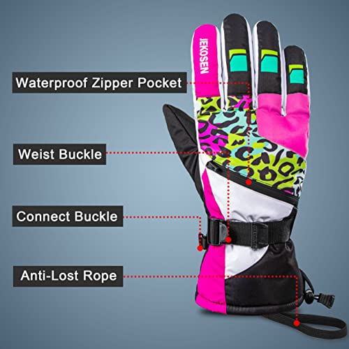 JEKOSEN Pink Ski Gloves Waterproof Touchscreen Snowboard Cold Weather Keep Warm Snow Gloves - GexWorldwide