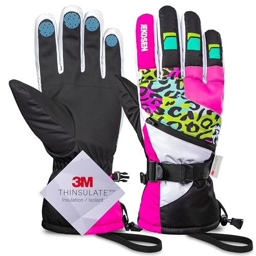 JEKOSEN Pink Ski Gloves Waterproof Touchscreen Snowboard Cold Weather Keep Warm Snow Gloves - GexWorldwide