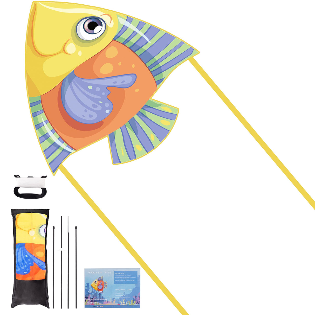 JEKOSEN Yellow Fish Kite Easy to Fly Single String, Suitable for Kids Toddlers Adults Beach Park Outdoor Activities - GexWorldwide