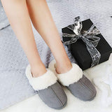 LUBOT Gray Women's Leather Slippers Plush Faux Fur Anti-Slip Indoor/Outdoor Shoes - GexWorldwide