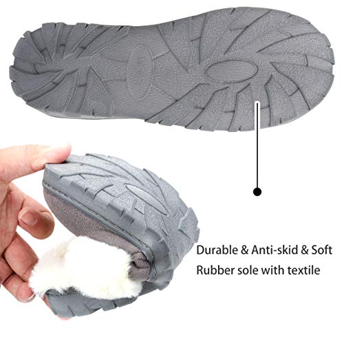 LUBOT Gray Women's Leather Slippers Plush Faux Fur Anti-Slip Indoor/Outdoor Shoes - GexWorldwide