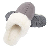 LUBOT Gray Women's Leather Slippers Plush Faux Fur Anti-Slip Indoor/Outdoor Shoes - GexWorldwide