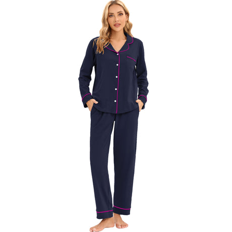 LUBOT Women’s Pajamas Two-piece PJ Set Cotton Lounge Set Long Sleeve - GexWorldwide