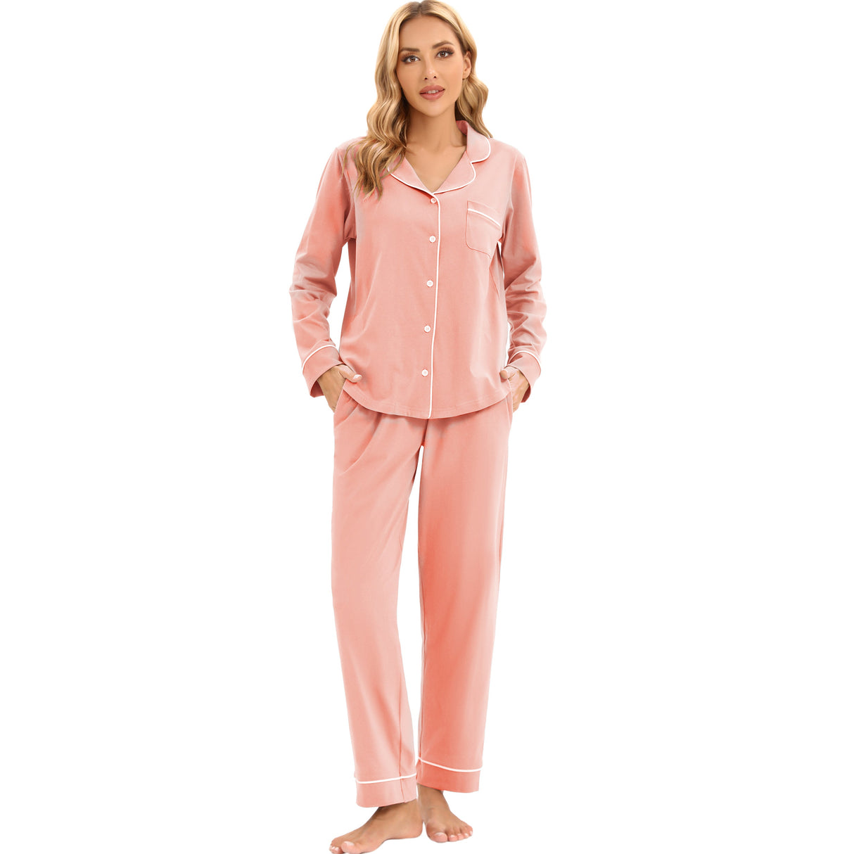 LUBOT Women’s Pajamas Two-piece PJ Set Cotton Lounge Set Long Sleeve - GexWorldwide