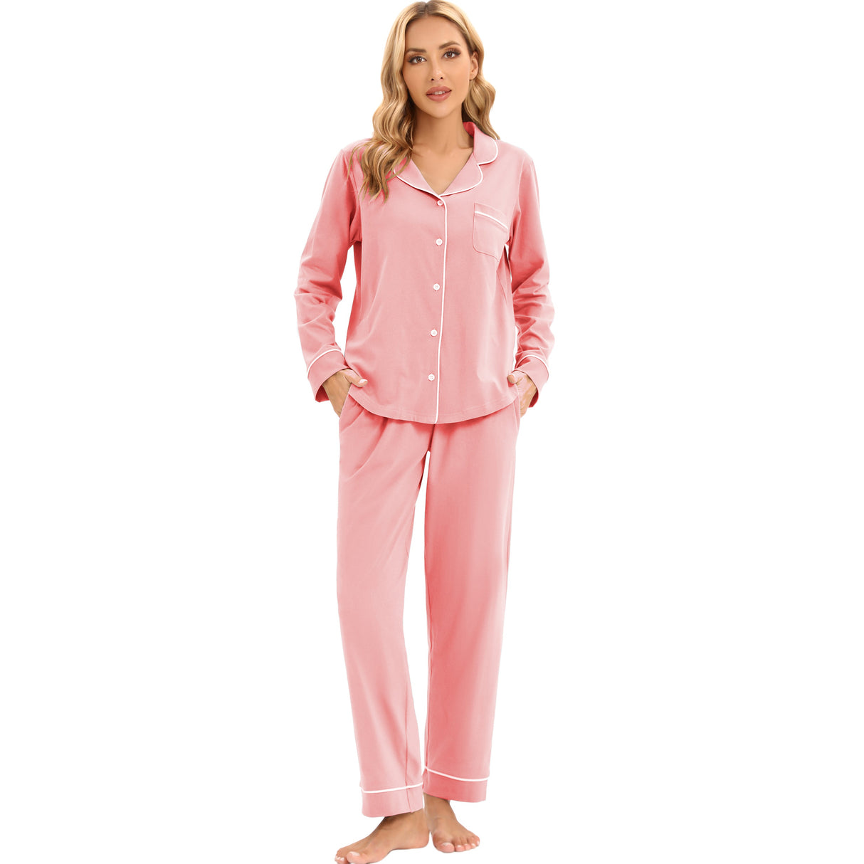 LUBOT Women’s Pajamas Two-piece PJ Set Cotton Lounge Set Long Sleeve - GexWorldwide