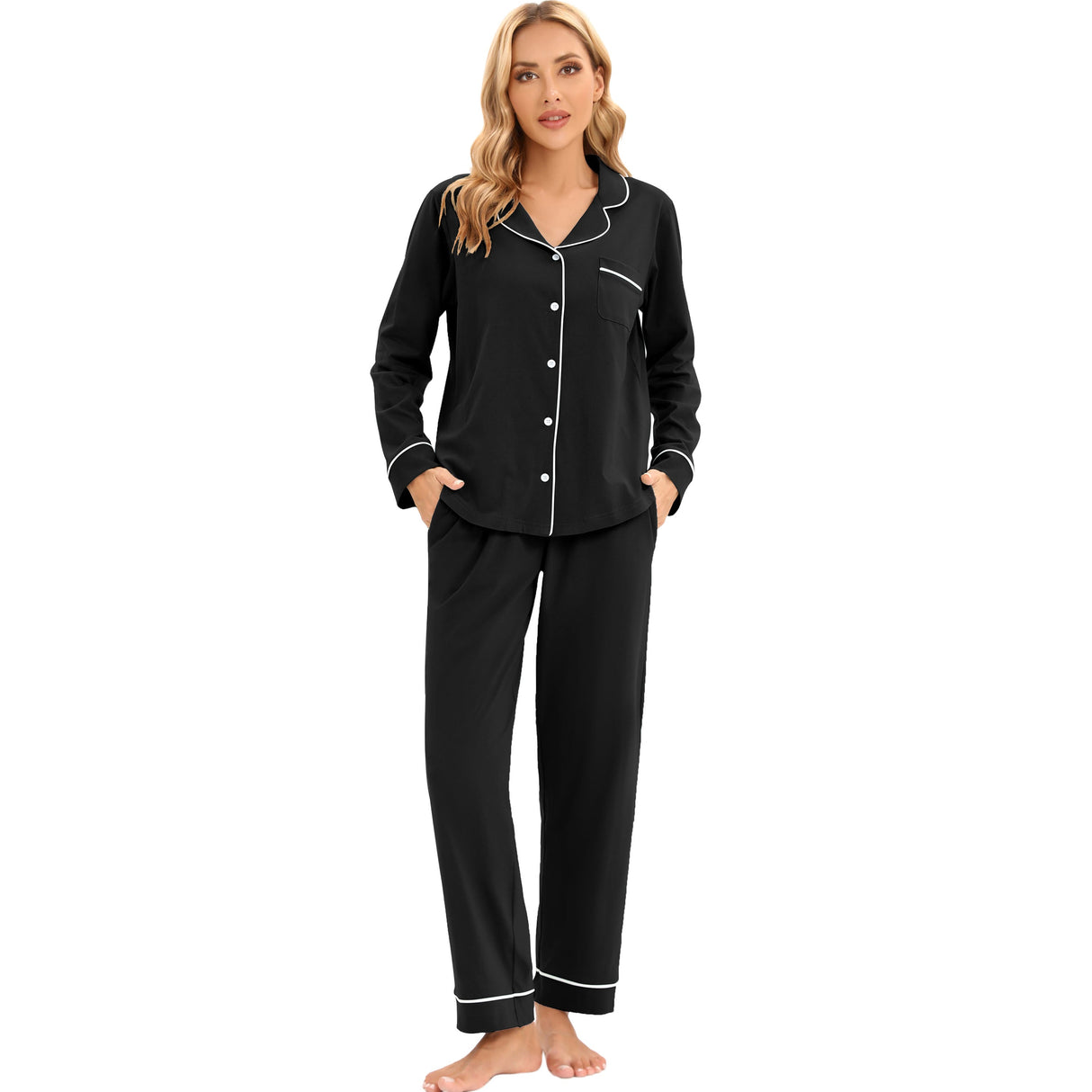 LUBOT Women’s Pajamas Two-piece PJ Set Cotton Lounge Set Long Sleeve - GexWorldwide