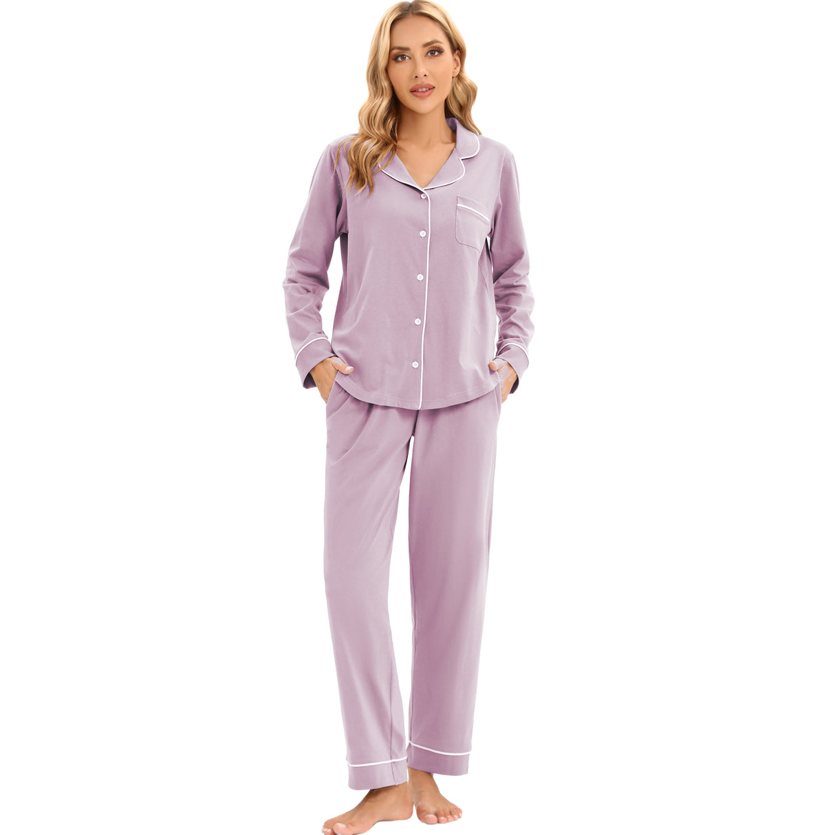 LUBOT Women’s Pajamas Two-piece PJ Set Cotton Lounge Set Long Sleeve - GexWorldwide