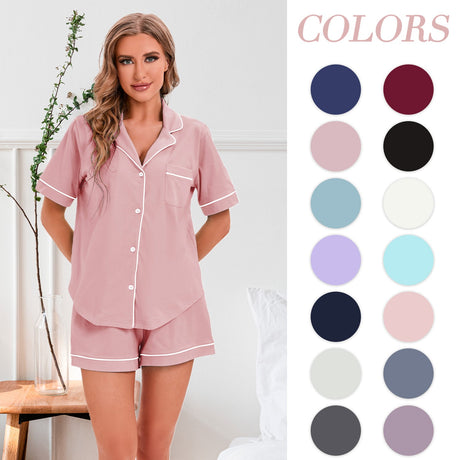 LUBOT Women’s Pajamas Two-piece PJ Set Cotton Lounge Set Short Sleeve - GexWorldwide