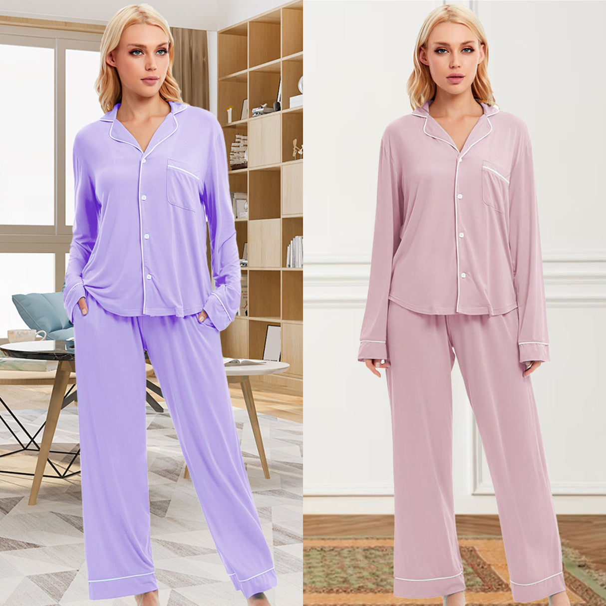 LUBOT Women’s Pajamas Two-piece PJ Set Modal Lounge Set Long Sleeve - GexWorldwide