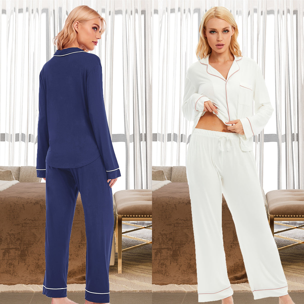 LUBOT Women’s Pajamas Two-piece PJ Set Modal Lounge Set Long Sleeve