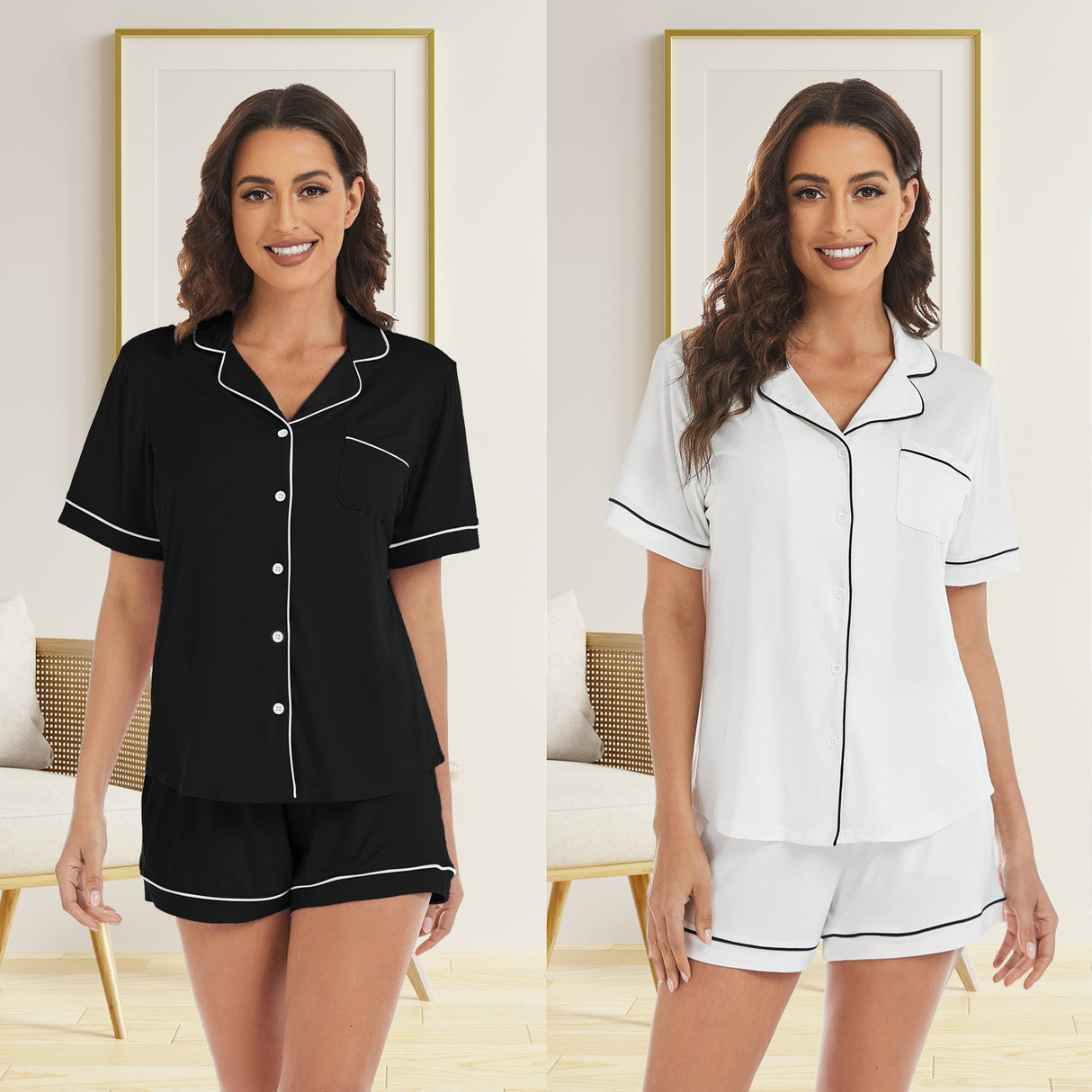 LUBOT Women’s Pajamas Two-piece PJ Set Modal Lounge Set Short Sleeve - GexWorldwide