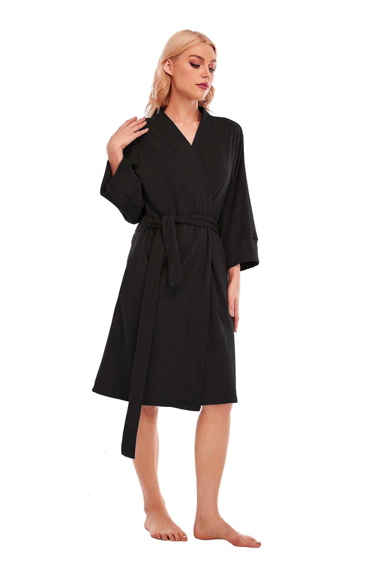 LUBOT Women's Robes Bathrobe Lightweight Microfleece Loungewear Black - GexWorldwide