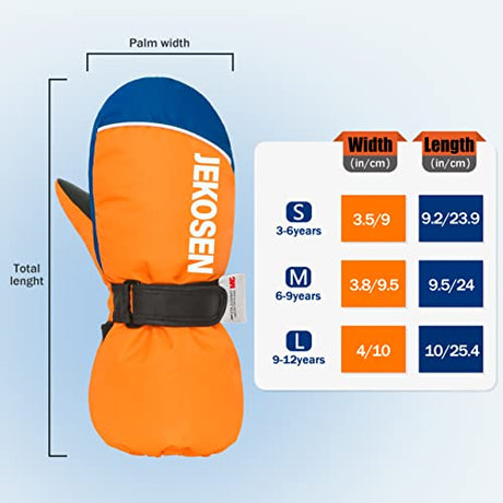 Orange Kids Snow Gloves Waterproof Warm Anti-lost lanyard 3M Thinsulate Glove - GexWorldwide