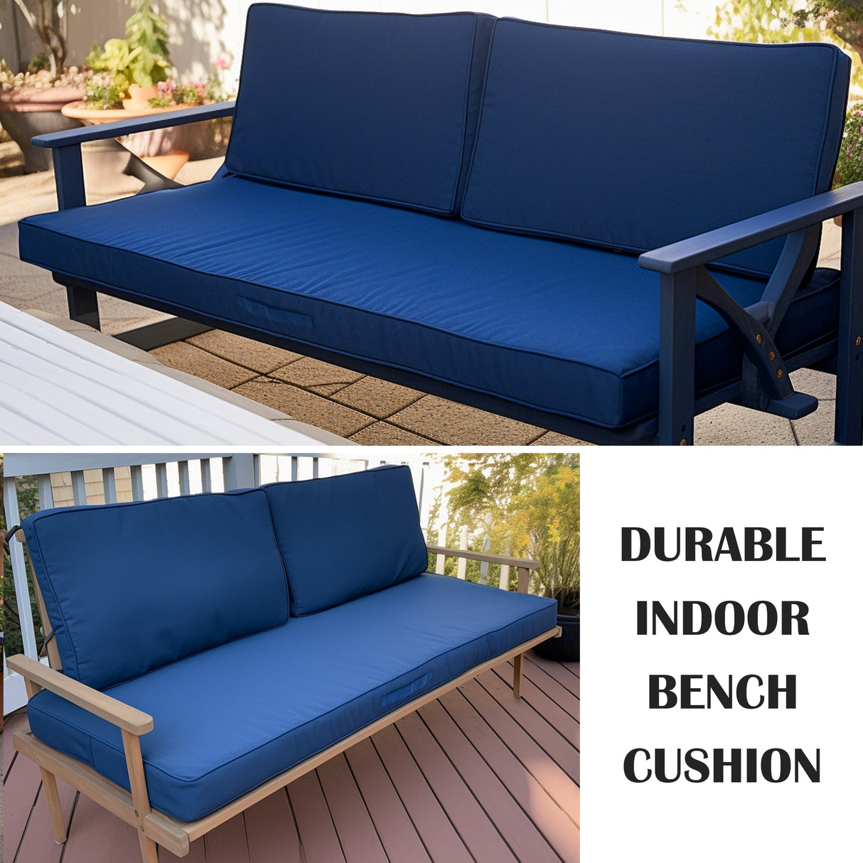 SINUOLIN 42x18x3 Inch Waterproof Memory Foam Bench Cushion with Handle- Poly Blue - GexWorldwide