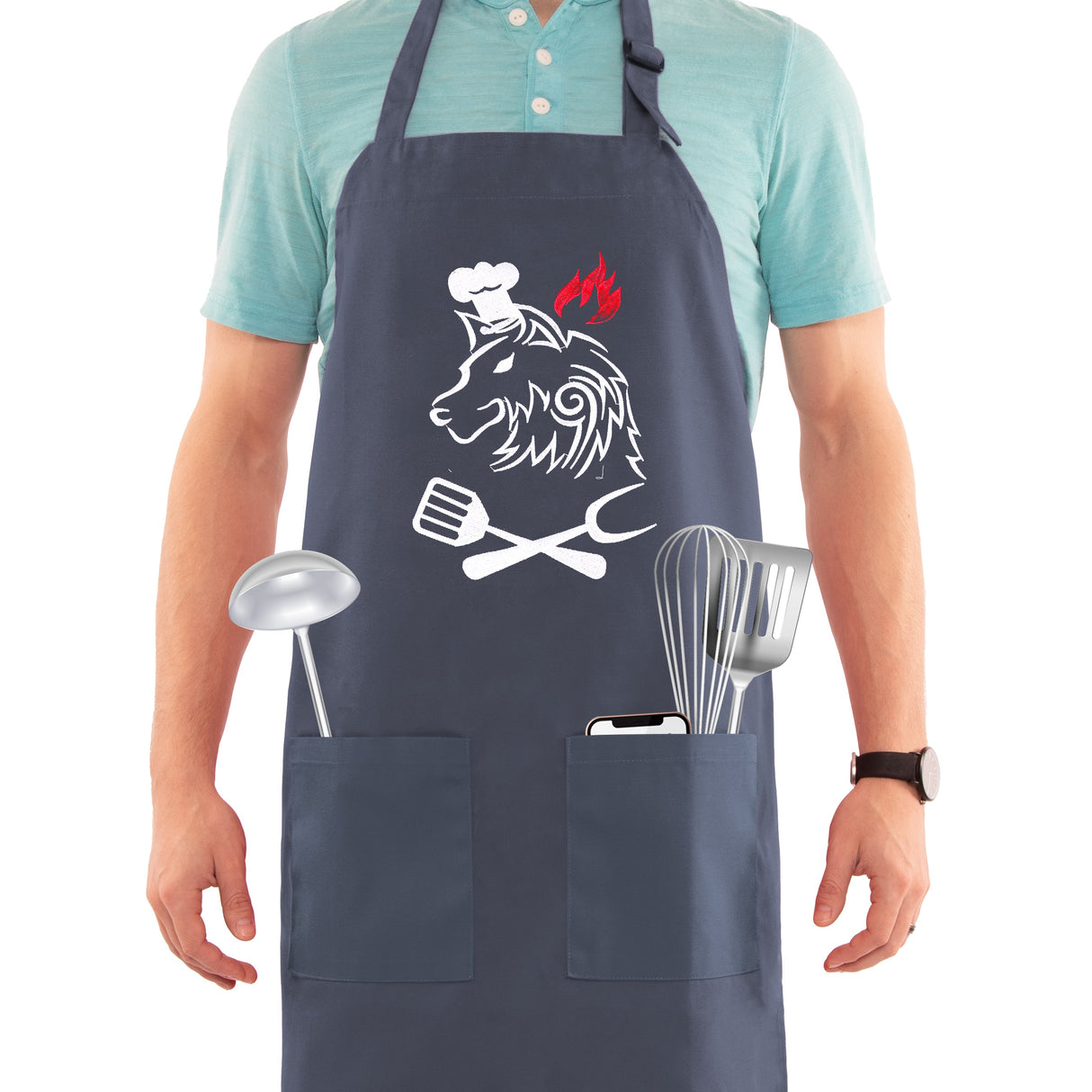 SINUOLIN Embroidered Apron with Pocket Cooking Apron for Men and Women - GexWorldwide