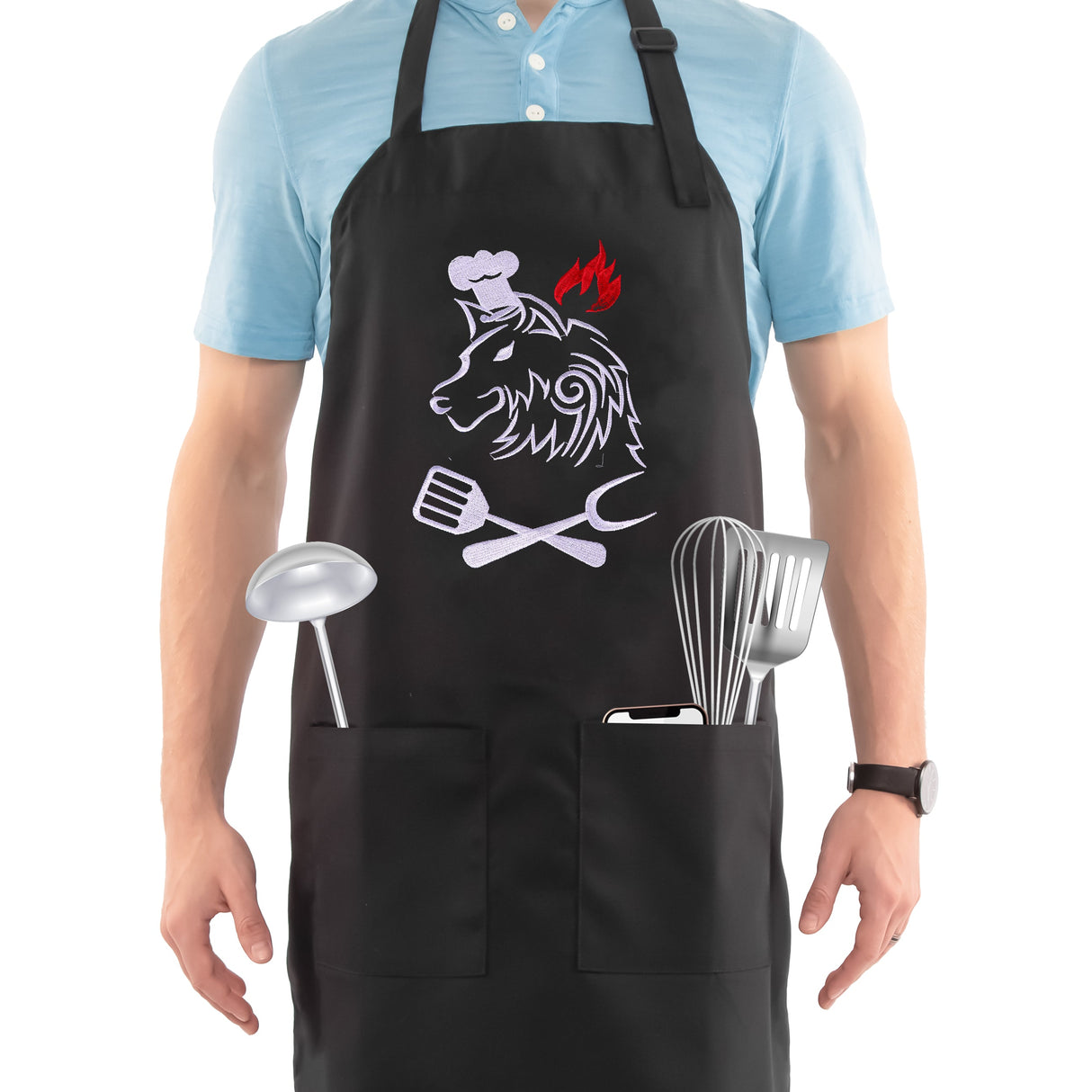 SINUOLIN Embroidered Apron with Pocket Cooking Apron for Men and Women - GexWorldwide