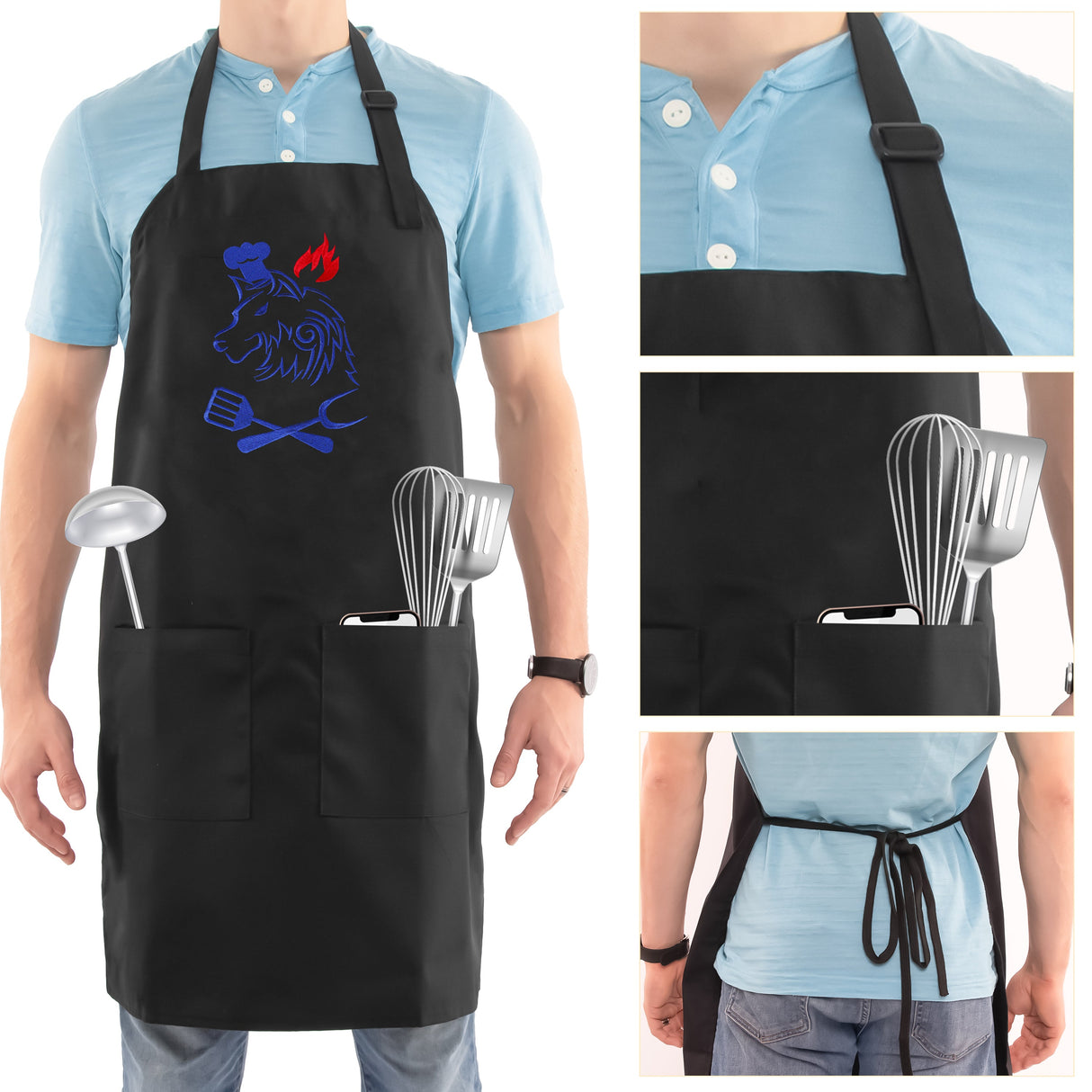 SINUOLIN Embroidered Apron with Pocket Cooking Apron for Men and Women - GexWorldwide