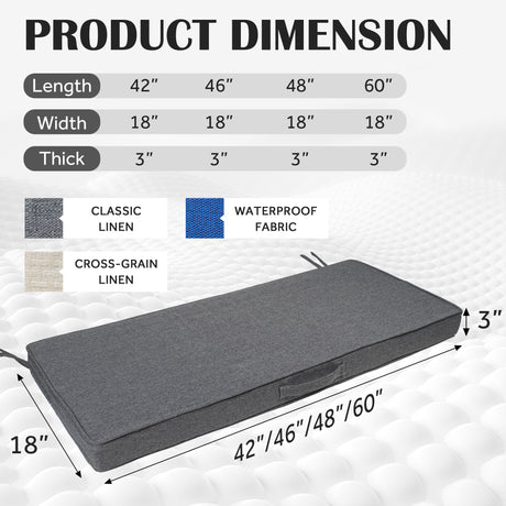 SINUOLIN Memory Foam Bench Cushion - Indoor/Outdoor Comfort in Imitation Linen Gray - GexWorldwide