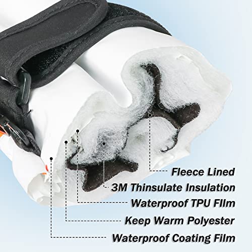 White Kids Snow Gloves Waterproof Warm Anti-lost lanyard 3M Thinsulate Glove - GexWorldwide