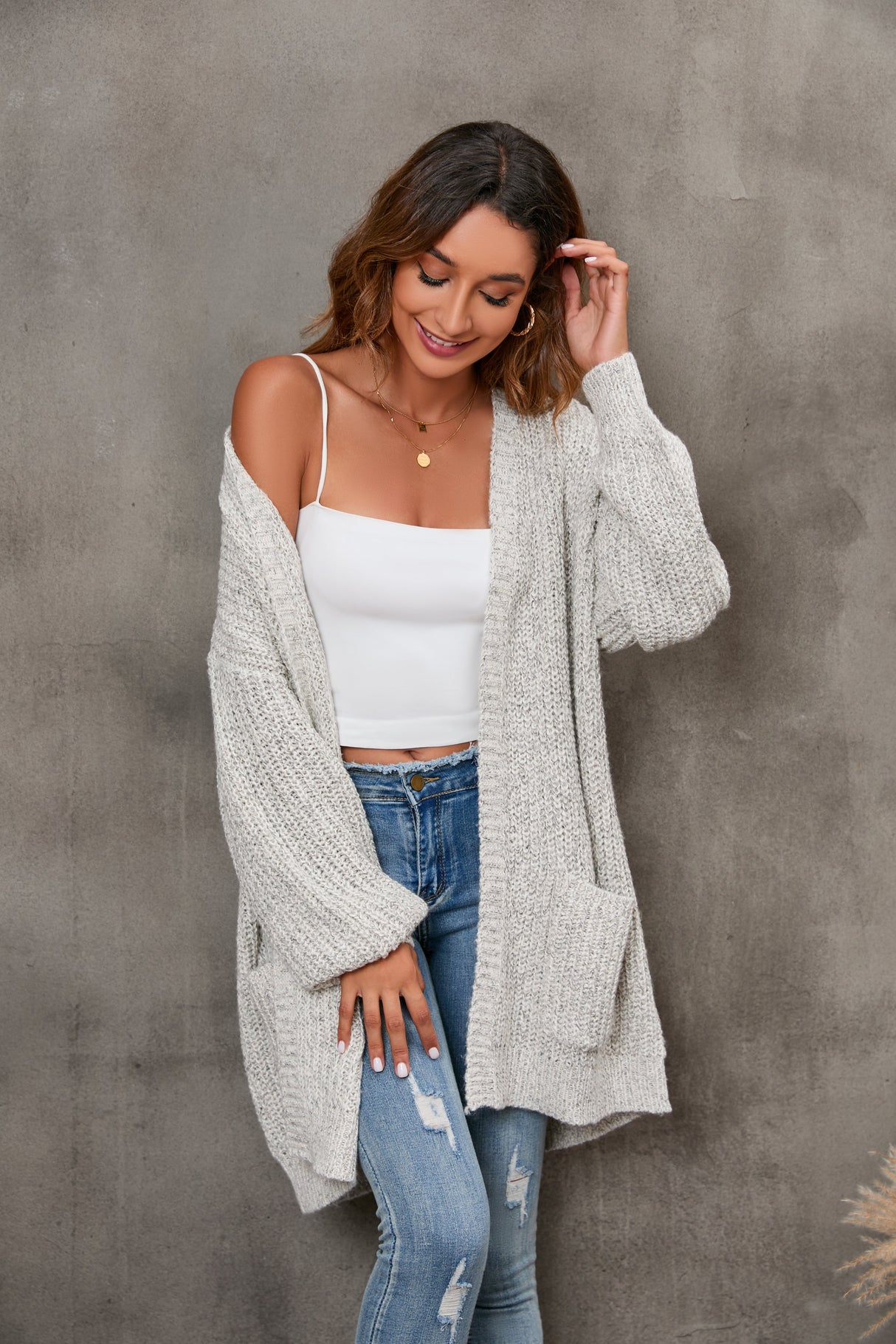 Women's Cardigan Sweater Oversized Cable Chunky Knit Coat Beige - GexWorldwide