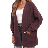 Women's Cardigan Sweater Oversized Cable Chunky Knit Coat Burgundy - GexWorldwide