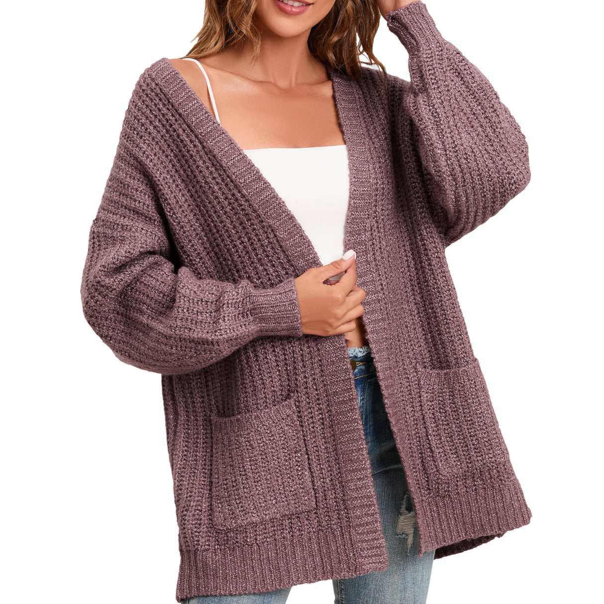 Women's Cardigan Sweater Oversized Cable Chunky Knit Coat Coral - GexWorldwide