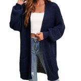 Women's Cardigan Sweater Oversized Cable Chunky Knit Coat Dark Blue - GexWorldwide