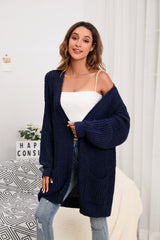 Women's Cardigan Sweater Oversized Cable Chunky Knit Coat Dark Blue - GexWorldwide