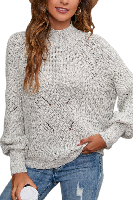 Women's Cotton Mock Neck Pullover Cropped Ribbed Knit Sweater Beige - GexWorldwide