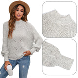 Women's Cotton Mock Neck Pullover Cropped Ribbed Knit Sweater Beige - GexWorldwide