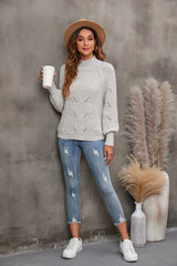 Women's Cotton Mock Neck Pullover Cropped Ribbed Knit Sweater Beige - GexWorldwide